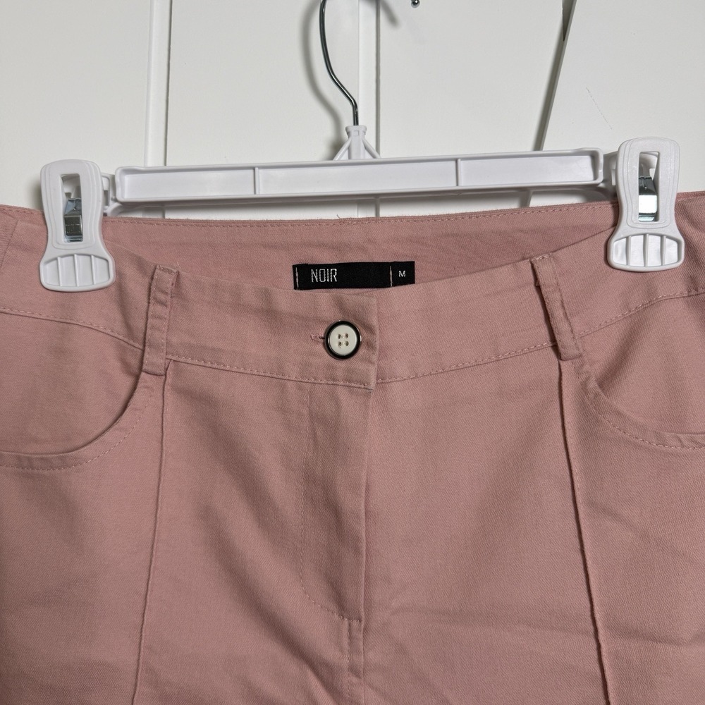 Noir Flare Leg Trousers Pink Size Medium 70s Coquette Retro Feminine Front Seams - Picture 3 of 9